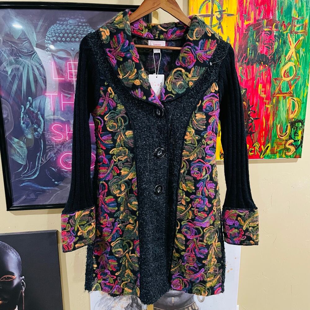 NWT Y2K Kamana Jungle Queen Cottagecore Embroidered Wool Sweater Jacket Small
